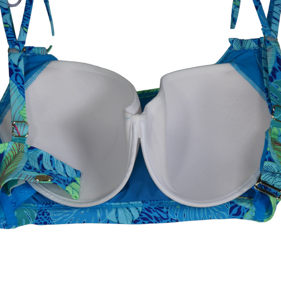 NEW Sunsets Bikini Womens Size 32G Taylor Bralette Wild Palms Blue Underwire NWT - Picture 6 of 8